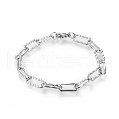 Tarnish Resistant 304 Stainless Steel Paperclip Chain Bracelets BJEW-I288-09P-1