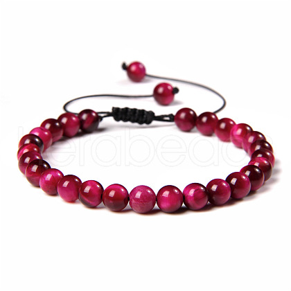 Natural Tiger Eye Round Bead Adjustable Braided Bracelets UO3136-8-1