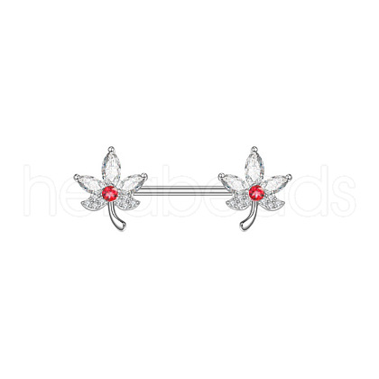 316L Surgical Stainless Steel Rose Rhinestone Nipple Rings WG189E0-06-1