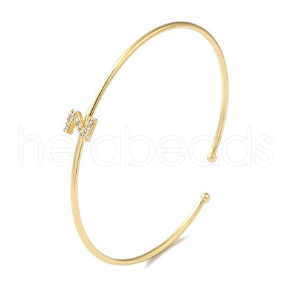 Rack Plating Brass Micro Pave Clear Cubic Zirconia Letter Open Cuff Bangles BJEW-A018-01G-Z-1