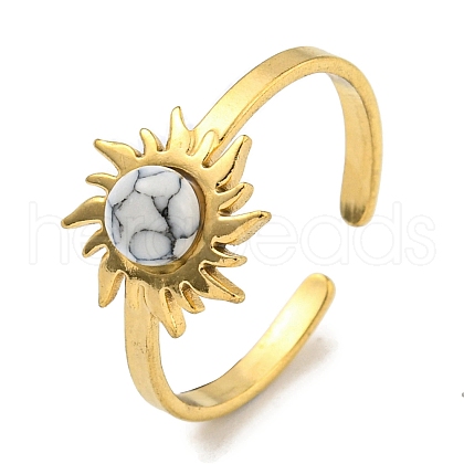 Ion Plating(IP) 304 Stainless Steel Synthetic Turquoise Cuff Rings G-Z056-01G-05-1