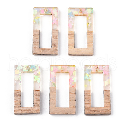 Transparent Resin & White Wood Pendants RESI-N039-27-1