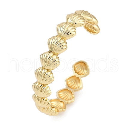 Shell Shape Rack Plating Brass Cuff Bangles for Women BJEW-P341-05G-1