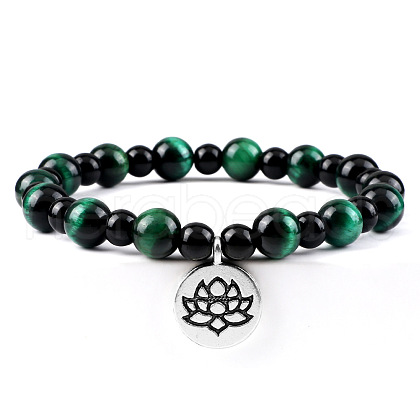 Yoga Natural Dyed Green Tiger Eye Round Beads Charm Bracelets SH1443-5-1