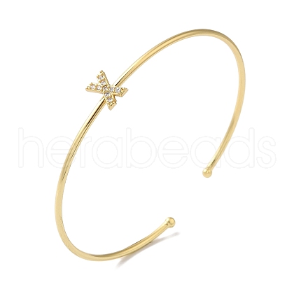 Rack Plating Brass Micro Pave Clear Cubic Zirconia Letter Open Cuff Bangles BJEW-A018-01G-X-1