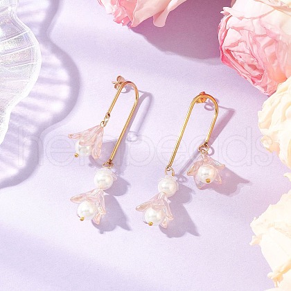 304 Stainless Steel Glass Flower Dangle Stud Earrings EJEW-JE06481-03-1