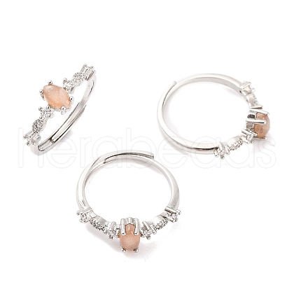 Horse Eye Natural Sunstone Adjustable Rings RJEW-Q817-02P-08-1