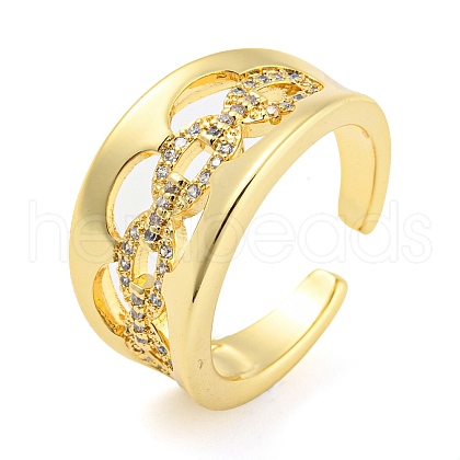 Hollow Oval Shape Brass Micro Pave Cubic Zirconia Open Cuff Ring RJEW-Q782-07G-1