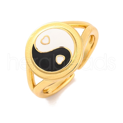 Round with Yin-yang Brass Enamel Open Cuff Rings for Women RJEW-U009-11A-G-1