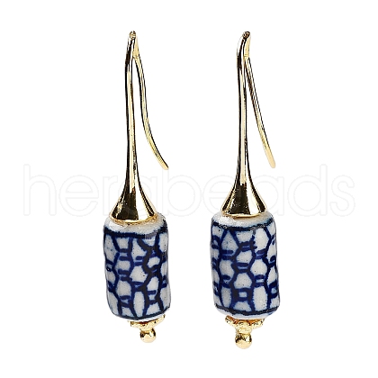 Column Porcelain Dangle Earrings EJEW-G398-08-1