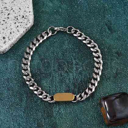 304 Stainless Steel Curb Link  Chain Bracelets for Women Men BJEW-F488-11PG-1