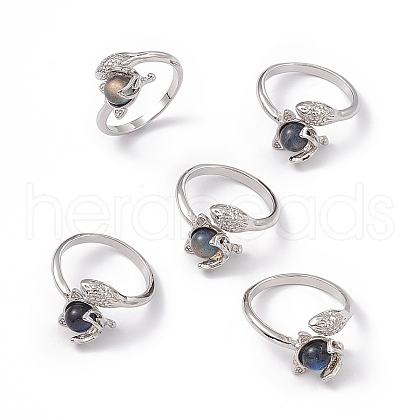 Snake Natural Labradorite Finger Rings RJEW-E067-05P-1