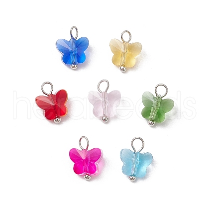 7Pcs Glass Butterfly Charms PALLOY-JF03227-02-1