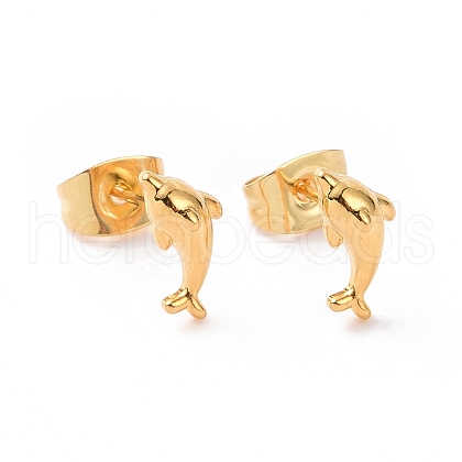 304 Stainless Steel Tiny Dolphin Stud Earrings with 316 Stainless Steel Pins for Women EJEW-J043-19G-1