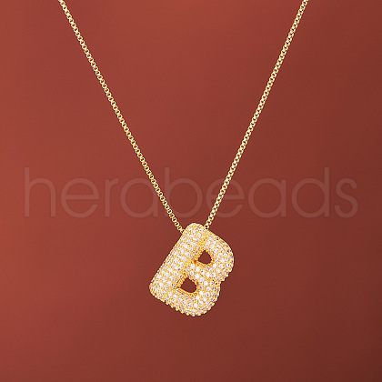 Brass Micro Pave Clear Cubic Zirconia Initial Pendant Necklaces for Women FS-WGDC51D-02-1