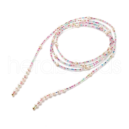 Natural Pearl & Glass Seed Beaded Rope Knot Multi Layered Necklace for Women NJEW-JN03908-01-1