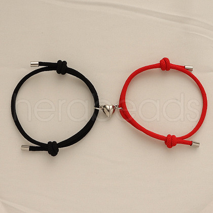 Alloy Heart-shaped Magnetic Braided Rope Bracelets for Couple Girlfriends WG59636-09-1