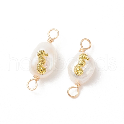 Grade AA Natural Cultured Freshwater Pearl Connector Charms with Golden Tone Alloy Slices PALLOY-JF01996-03-1