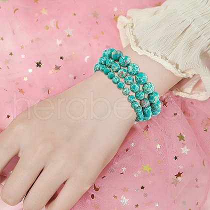 3Pcs 3 Size Synthetic Imperial Jasper Round Beaded Stretch Bracelets Set BJEW-SW00064-34-1