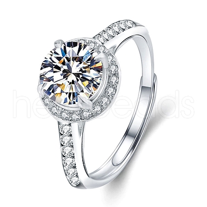 Rhodium Plated 925 Sterling Silver Micro Pave Cubic Zirconia Adjustable Rings AJEW-U007-16P-1