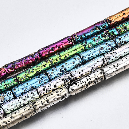 Electroplated Natural Lava Rock Beads Strands G-T114-76-1