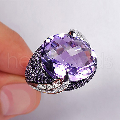 Oval Brass Micro Pave Cubic Zirconia Finger Rings for Women FS-WGFFB9D-02-1